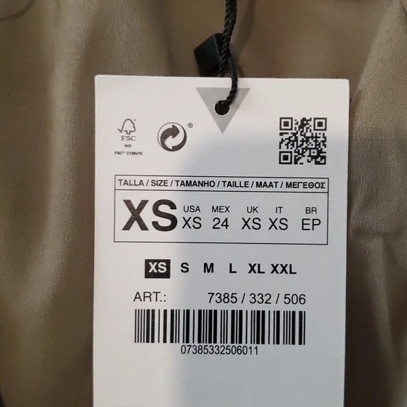 Zara Olive Green Linen Cut Out Mini Dress Size XS - Picture 11 of 12